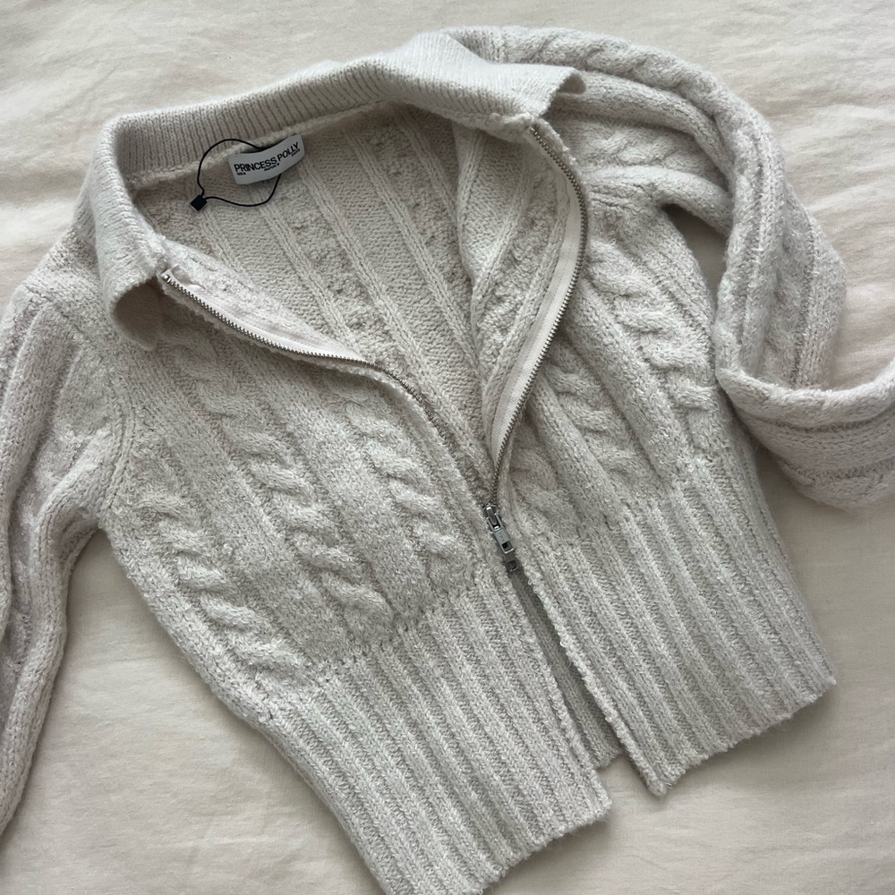 Cream Cable Knit Cardigan Sweater